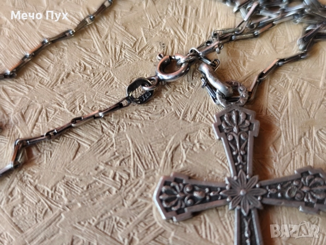 Сребърен синджир с висулка Кръст (377), снимка 4 - Колиета, медальони, синджири - 52536393