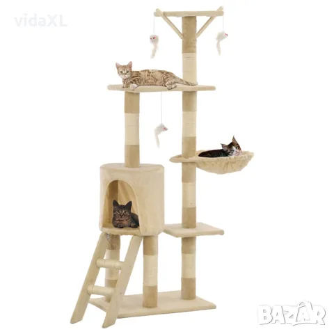 vidaXL Котешко дърво със сизалени стълбове, 138 см, бежово, снимка 2 - За котки - 56146219