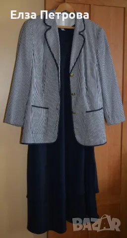 Дамски сет от рокля и сако - бяло и тъмно синьо; 4XL÷5XL