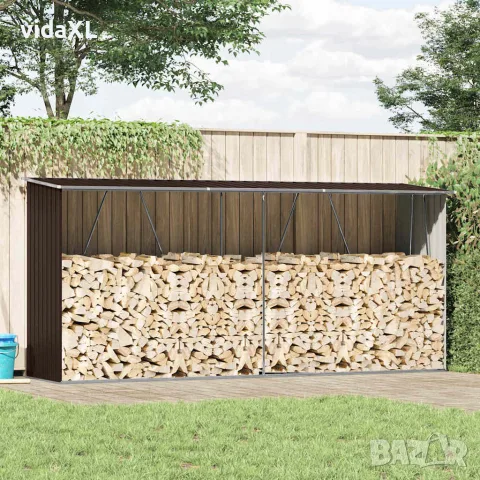 vidaXL Навес за дърва, поцинкована стомана, 330x84x152 см, кафяв, снимка 2 - Дърва за огрев - 56147679
