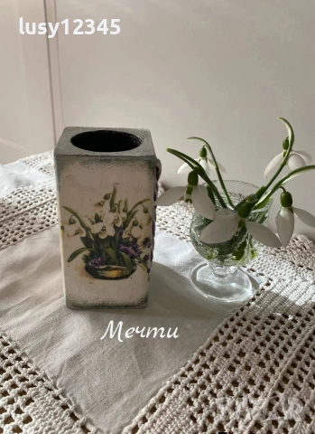 Кутия книга и свещник-Букет от кокичета и теменужки!, снимка 6 - Декорация за дома - 43968088