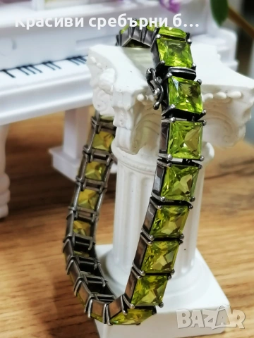 Маркова, масивна сребърна гривна с перидот 39.19гр , снимка 2 - Гривни - 54051041