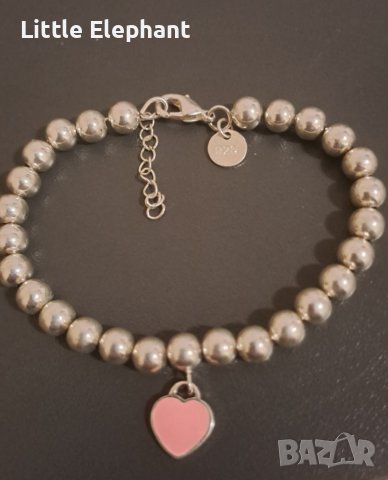 Сребърна гривна розетка бранд с висяща част сърце,pink/нова