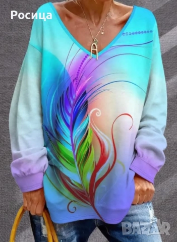 Дамска блуза с дълъг ръкав размер 3ХЛ има разтегливост нова.