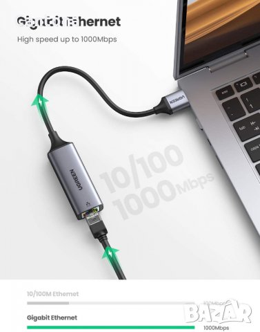 UGREEN USB 3.0 LAN адаптер 10/100/1000 Mbps, USB to RJ45 Ethernet, ASIX 88179, снимка 2 - Други - 34207501