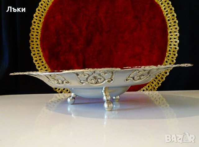 Посребрена бронзова фруктиера,уникални релефни орнаменти. , снимка 2 - Антикварни и старинни предмети - 35649249