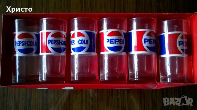 чаши стъклени антикварна рядкост 6 бр Пепси Pepsi и София