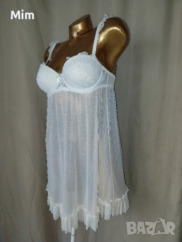 70 А/В Бяла нощница от прозрачен еластичен воал, снимка 2 - Нощници - 44816288