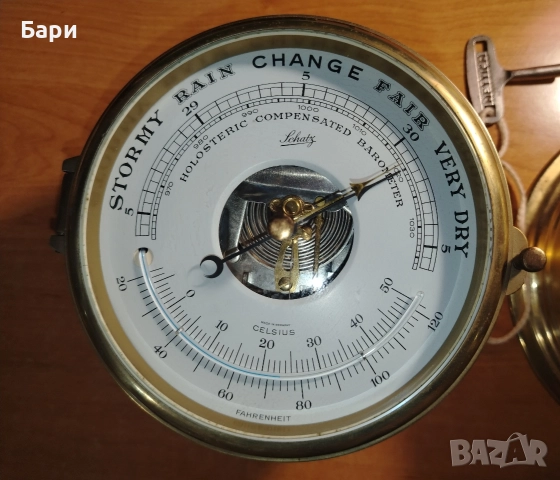 Месингов корабен часовник и барометър с термометър Schatz -Германия, снимка 11 - Антикварни и старинни предмети - 52889604