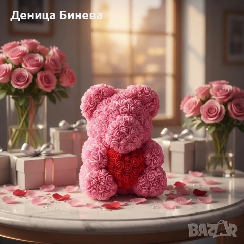 Мече от рози, 25см с подаръчна кутия в 3 цвята, снимка 6 - Подаръци за жени - 53060344