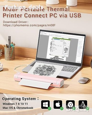 Нов Преносим термичен A4 принтер Phomemo M08F Bluetooth без мастило за лаптоп и смартфон, снимка 4 - Друга електроника - 42517577