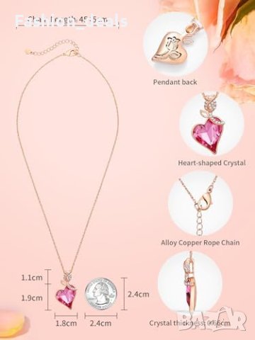 Нов Романтичен Медальон с Роза Сърцевиден Кристал - 18К Розово Злато Жени Подарък, снимка 6 - Колиета, медальони, синджири - 42742232