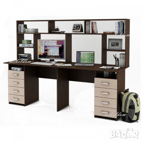 Бюро 208см. за двама с надстройка и 8 чекмеджета(код-1196), снимка 3 - Бюра - 29265094