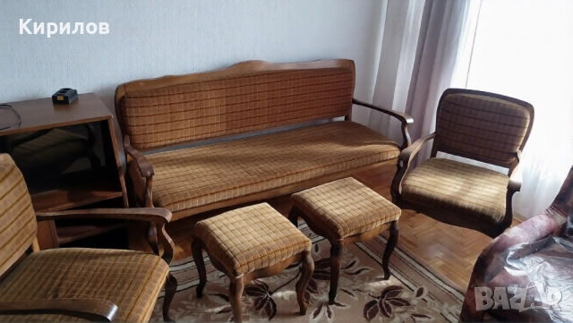 Ретро канапе с кресла и табуретки, орех