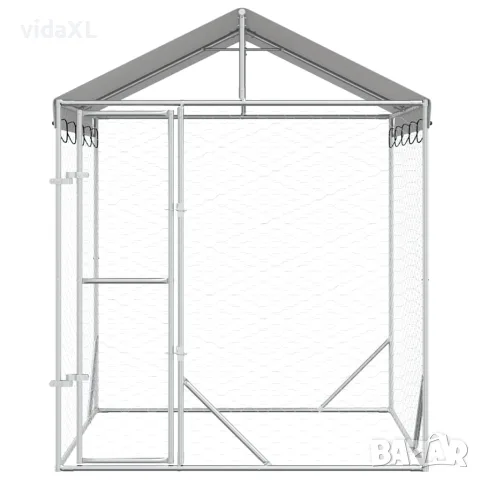 vidaXL Външна клетка за куче с покрив сребриста 2x2x2,5 м стомана, снимка 4 - За кучета - 56146227