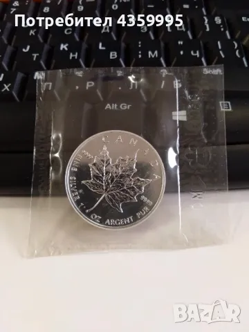 Сребърна монета "Кленов лист", 1 Oz, Канада, 1992г.