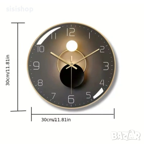 Декоративен стенен часовник със златиста PVC рамка, диаметър 30 см 4443, снимка 5 - Стенни часовници - 53978604