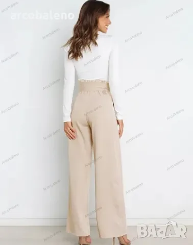 Дамски едноцветни ежедневни панталони с колан и широки крачоли, 4цвята, снимка 6 - Панталони - 39436954