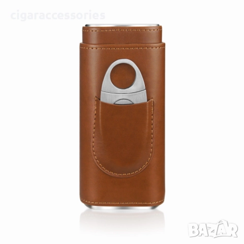 Кожен калъф за 3 пури с ножче и кедрова облицовка, снимка 6 - Табакери - 51732408