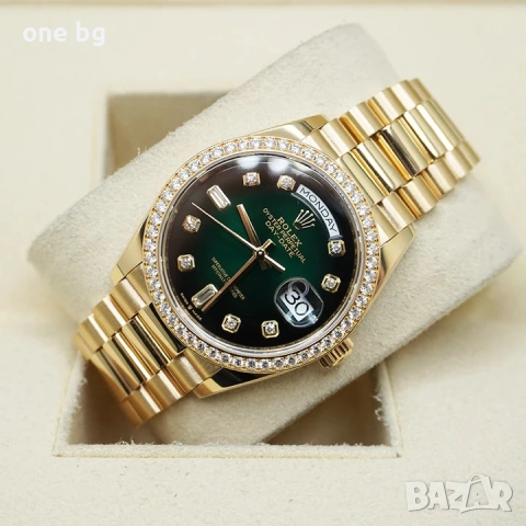 Rolex Day Date President Gold Green Diamond Bezel, снимка 9 - Луксозни - 52461127