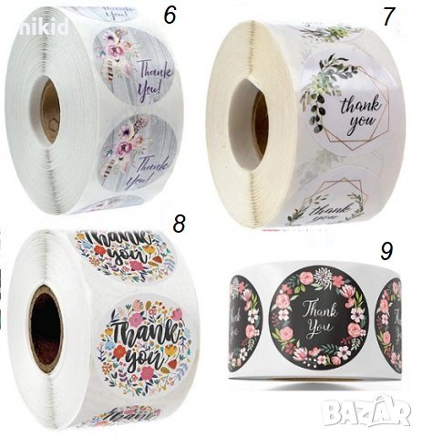 много модели 100 бр Thank You цветя малки самозалепващи лепенки стикери за ръчна изработка подарък, снимка 5 - Други - 30195255