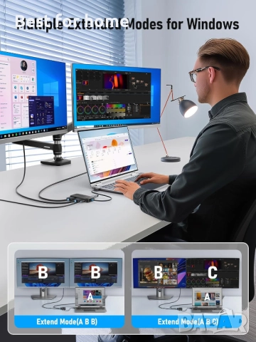 Професионален USB-C Хъб 10-в-1 Lemorele – Dual HDMI 4K, 100W PD, USB 3.0, Алуминиев, снимка 4 - Външни батерии - 52967340