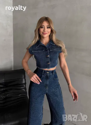 Комплект с деним, фини кристали, снимка 2 - Комплекти - 49839616