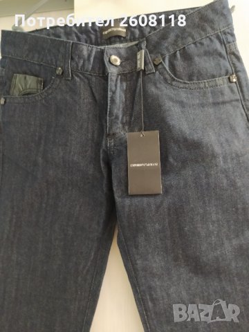 Дамски дънки Emporio Armani НОВИ – кожени детайли, дълги – размер 28, снимка 2 - Дънки - 34462821