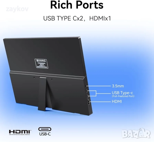 14-инчов FHD 1920x1200 IPS преносим монитор с Type-C 3.1 сензорен екран и HDMI, снимка 2 - Монитори - 52972500
