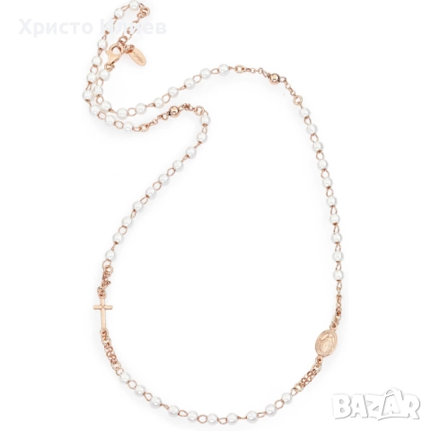 Колие от сребро 925 Amen броеница с перли кръст и икона 