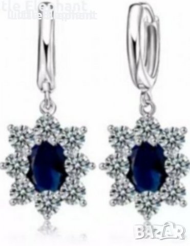 Сребърно колие с ланче цвете с кристал,dark blue/Ср.вис обеци цветя с кристали,dark blue/нови, снимка 3 - Колиета, медальони, синджири - 37833430