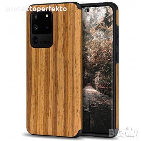 WOOD Дървен кейс с каучук за Samsung Galaxy S20, S20 Plus, S20 Ultra, снимка 2 - Калъфи, кейсове - 29281593