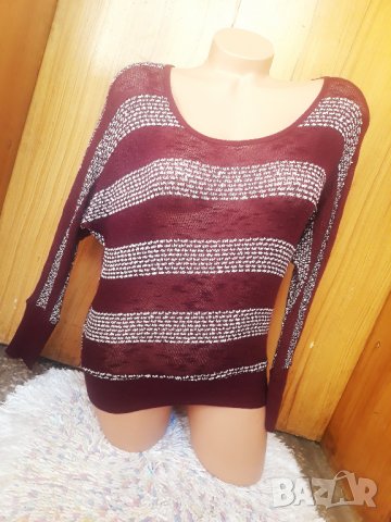 Тънко почти прозрачно плетиво блуза във винен цвят С