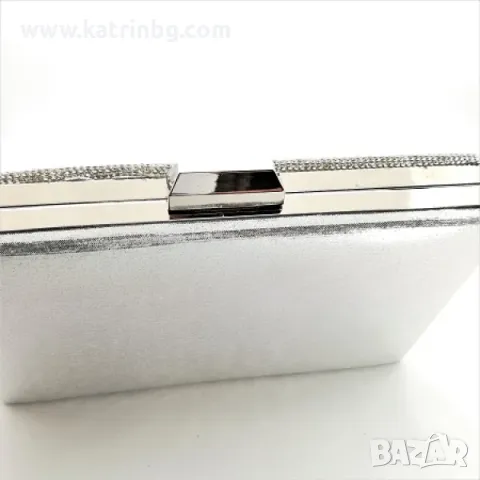 Клъч тип плик, официална дамска чанта с камъни сребриста, снимка 2 - Чанти - 48908185