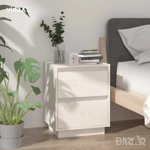 vidaXL Нощни шкафчета, 2 бр, бели, 40x35x50 см, борово дърво масив, снимка 3 - Шкафове - 56148032