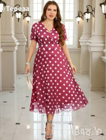 🆕 Рокля на точки/ 2XL-3XL, снимка 4 - Рокли - 50132222