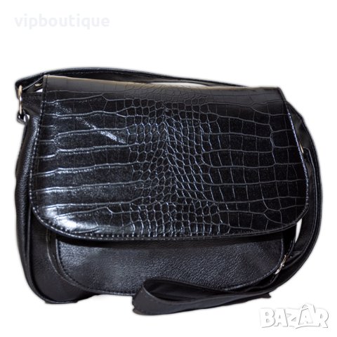 Черна кожена дамска чанта , снимка 1 - Чанти - 40392042