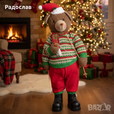 Коледно плюшено мече с пуловер и шапка – топъл акцент за празничен уют у дома!, снимка 3 - Плюшени играчки - 52123322