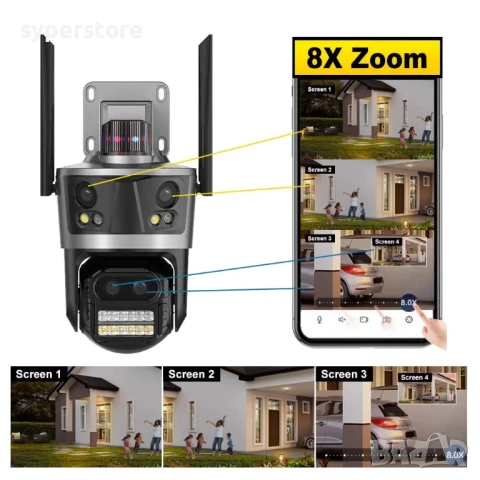 Камера за Видеонаблюдение безжична Digital One SP01087, 4 обектива, 16MP, wi-fi camera, IP камера, в, снимка 10 - IP камери - 50468752
