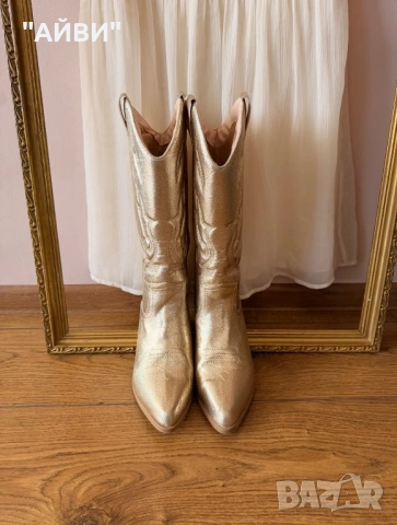 Дамски златни ботуши- вашето бужу за сезона, снимка 6 - Дамски ботуши - 54084852
