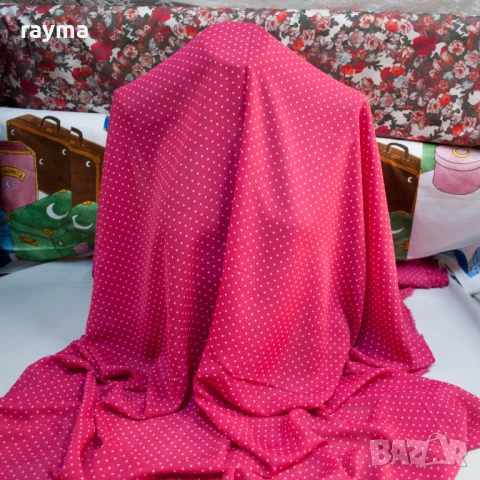 Плат дизайнерски цикламен шифон принт точки, снимка 5 - Рокли - 51104175