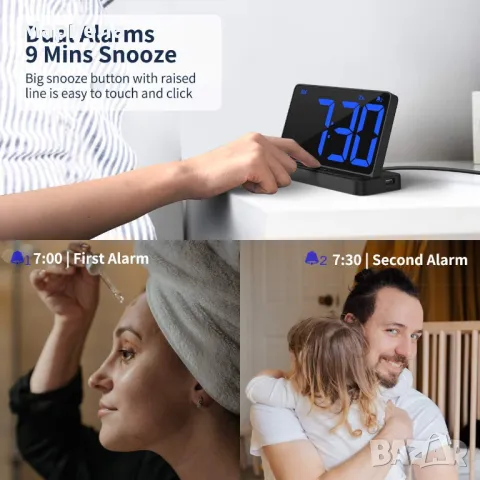  Цифров будилник с Голям LED Дисплей 6,5" / USB Порт за зареждане / 2 Аларми, снимка 5 - Друга електроника - 49388638