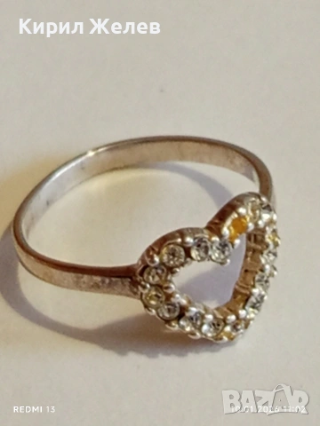 Сребърен пръстен във формата на сърце с инкрустирани кристали МОЙСАНИТ много красив 52798, снимка 8 - Пръстени - 53051731