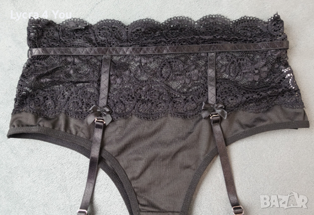 S/M еротични черни изрязани бикини с два броя жартиери отпред, снимка 2 - Бельо - 44570186