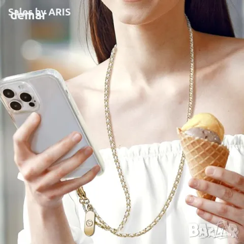 ROCONTRIP Ремък за телефон, ръчно изработен, златист, с метална връзка, снимка 2 - Селфи стикове, аксесоари - 49826544