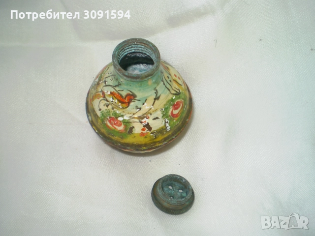 Много стара метална ръчно рисувана солничка капачка на винт, снимка 4 - Колекции - 51874903