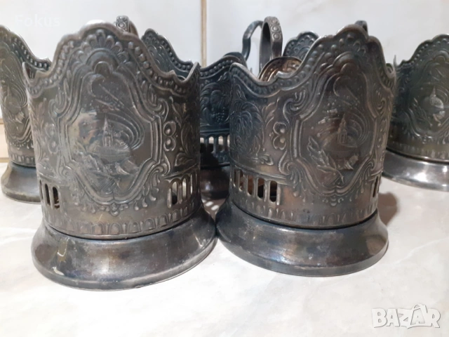 Комплект посребрени руски съветски подстакани 6 броя, снимка 6 - Антикварни и старинни предмети - 53348353