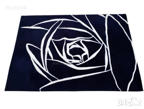 РАЗПРОДАЖБА - 40€.Модерен  Черен  Абстрактен Килим HAMPTON - Цветя - Роза , снимка 2 - Килими - 51431902
