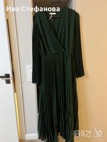 Разкошна плисирана плисе солей тъмно зелена елегантна дълга рокля 