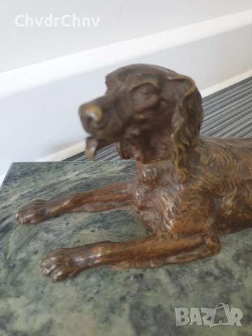 Parvis статуетка 30см-5кг/стара френска бронзова скулптура/фигура на куче-сетер/зелен мрамор, снимка 7 - Антикварни и старинни предмети - 51325012